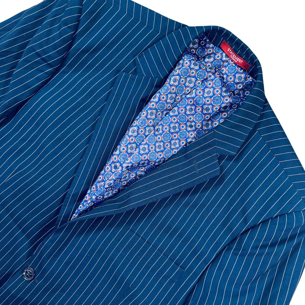 Statement Platinum 42R Tailored Navy Pinstripe Blazer Super 180 Cashmere Blend